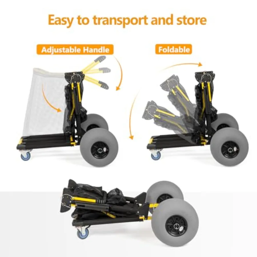 عربة شاطئ 2 في 1 قابلة للطي مع 12 عجلات بالون كبيرة لسطح البضائع الكبير الرملية لمغامرات الشاطئ وصيد الأسماك تتضمن F #6