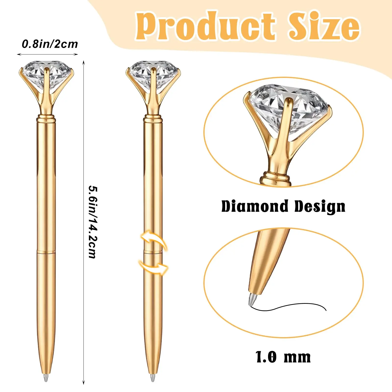 30 Pcs Big Crystal Diamond Ballpoint Pens Retractable Metal Crystal Pens for Women Wedding Bridal Shower Decor Gifts