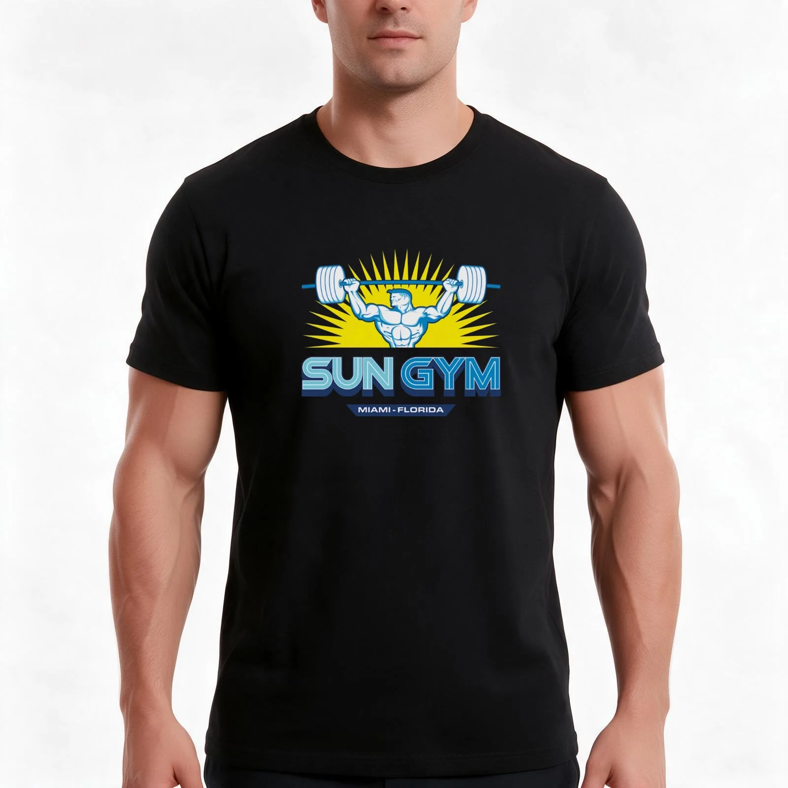 The Miami Gym T-Shirt, Summer Casual Cotton Tee, Oversized Streetwear Tops, Vintage Graphic Print, Loose Fit Short Sleeve
