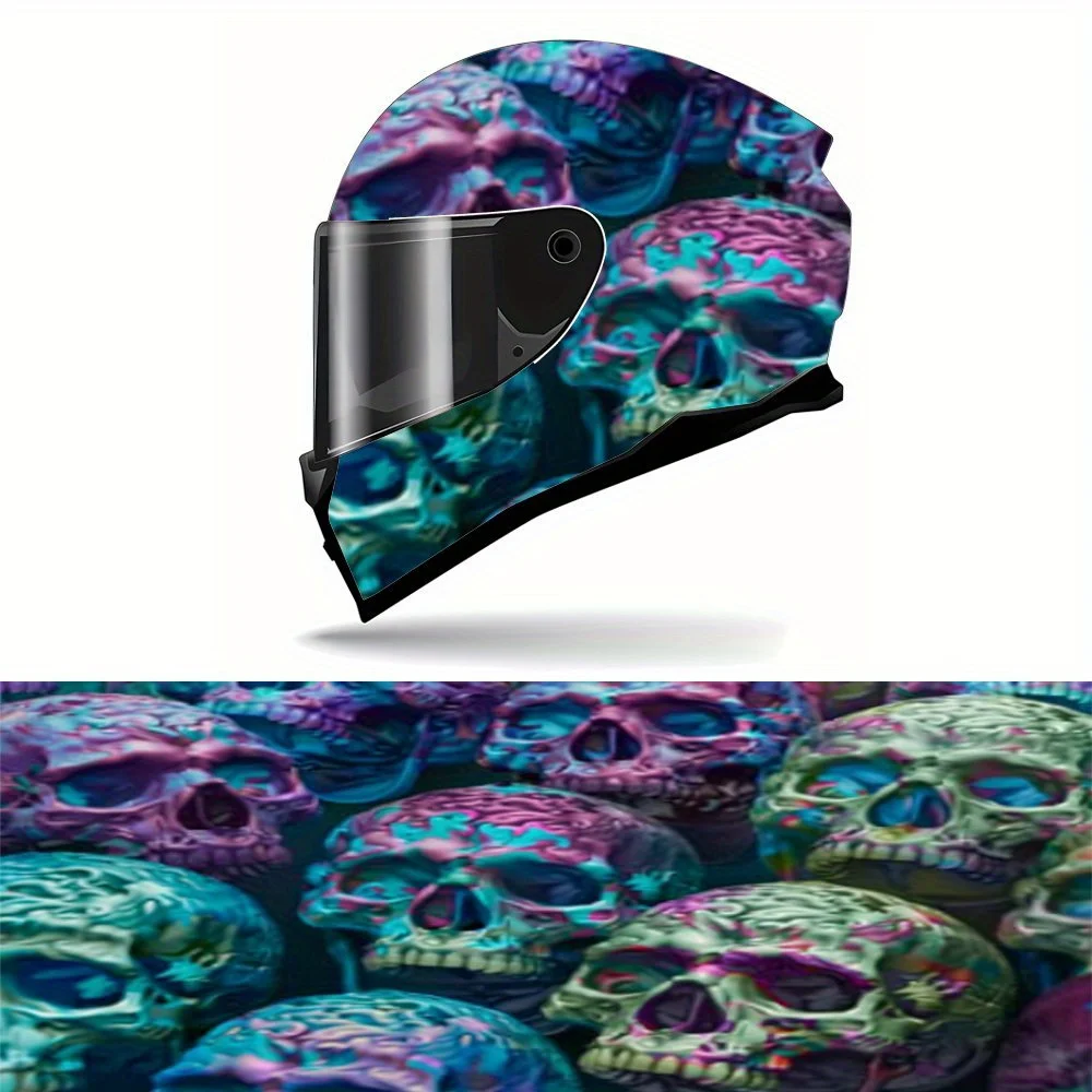 

Colorful Skull Full Face Helmet Vinyl Wrap Sticker, Waterproof Scratch-Resistant Self-Adhesive PVC Decals, Artistic Aesthetic Gr
