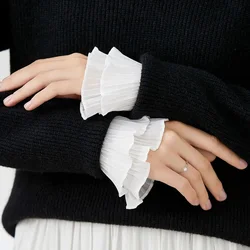 Spring Detachable Fake Sleeves Sweater Decorative Sleeves Lace Double Ruffled Flounces Cuff Autumn Universal Fake Cuff 1pair