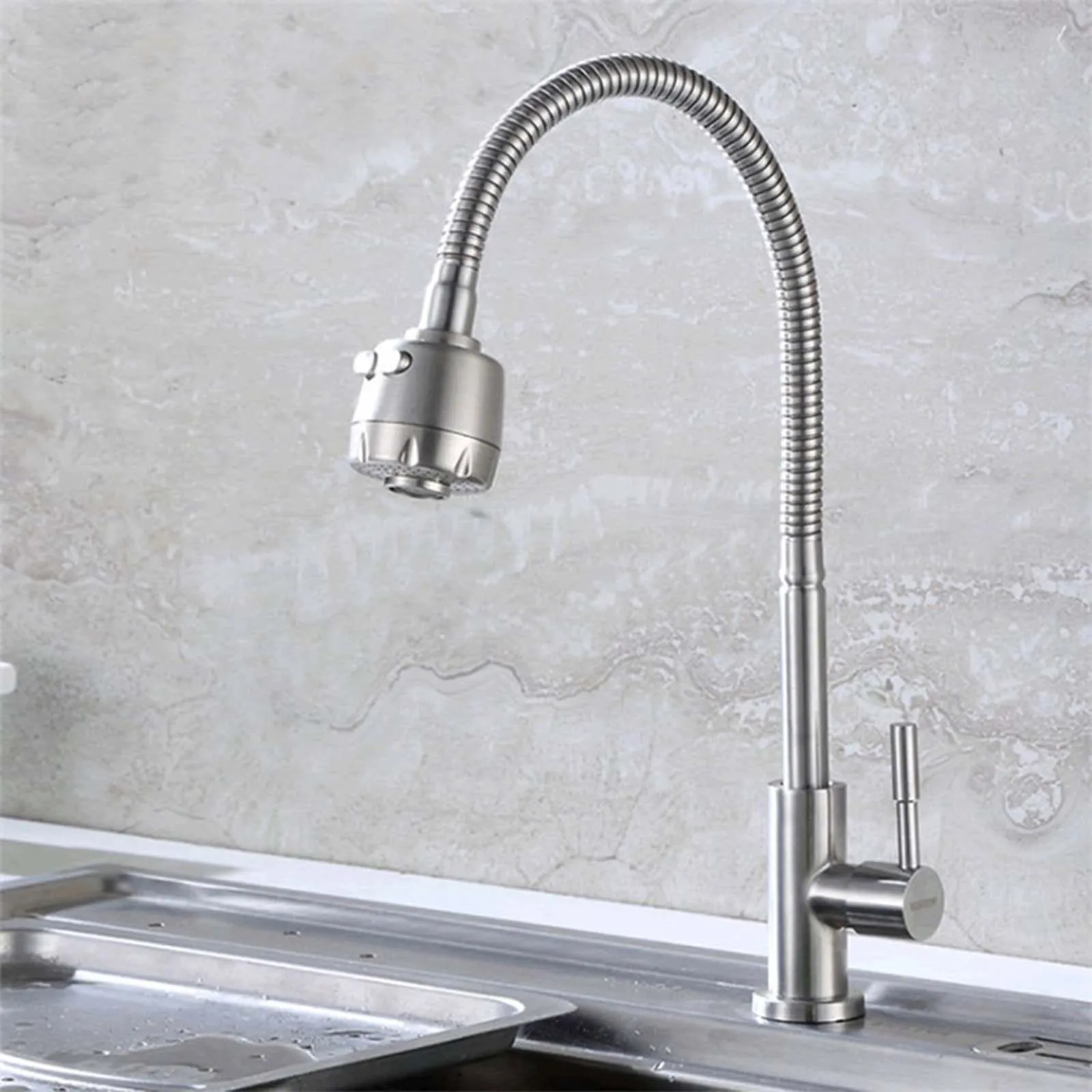 Corrugated Flexible Kitchen Faucet 304 Stainless Steel Cold Water Single Hole Deck Mounted Kitchen Sink Faucet Mixer Tap