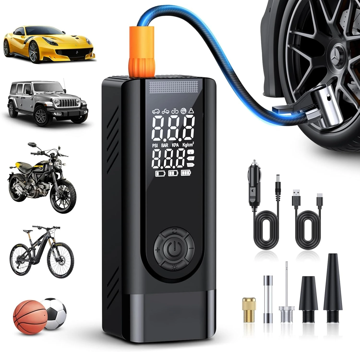 Tire Inflator Portable Air Compressor - 180PSI Air Compressor with Tire Pressure Gauge