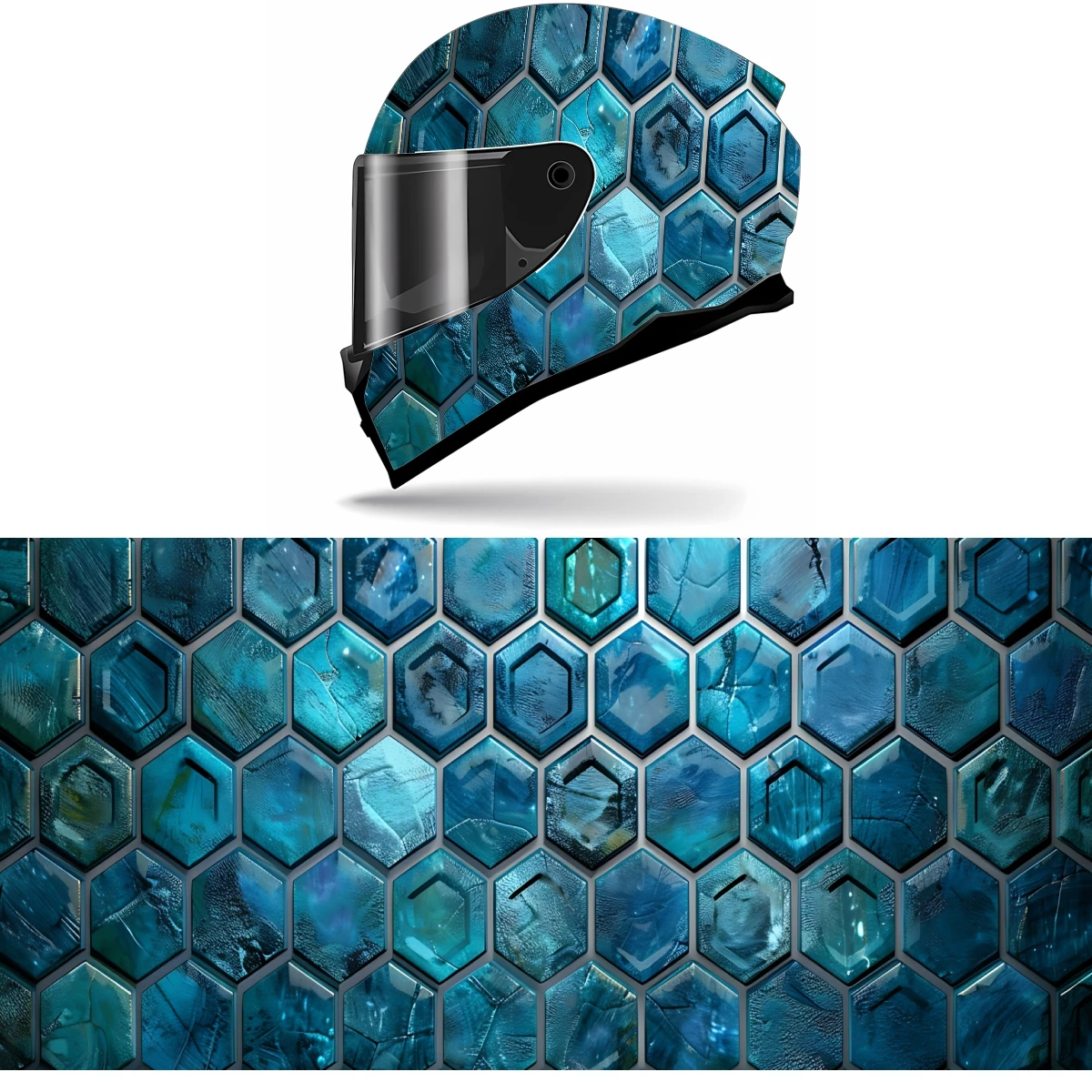 3D Grungy Hexagon Full Helmet Wrap Sticker Motorcycle Helmet Racing Graphic Decal Vinyl Wrap Helmet Decor Sticker