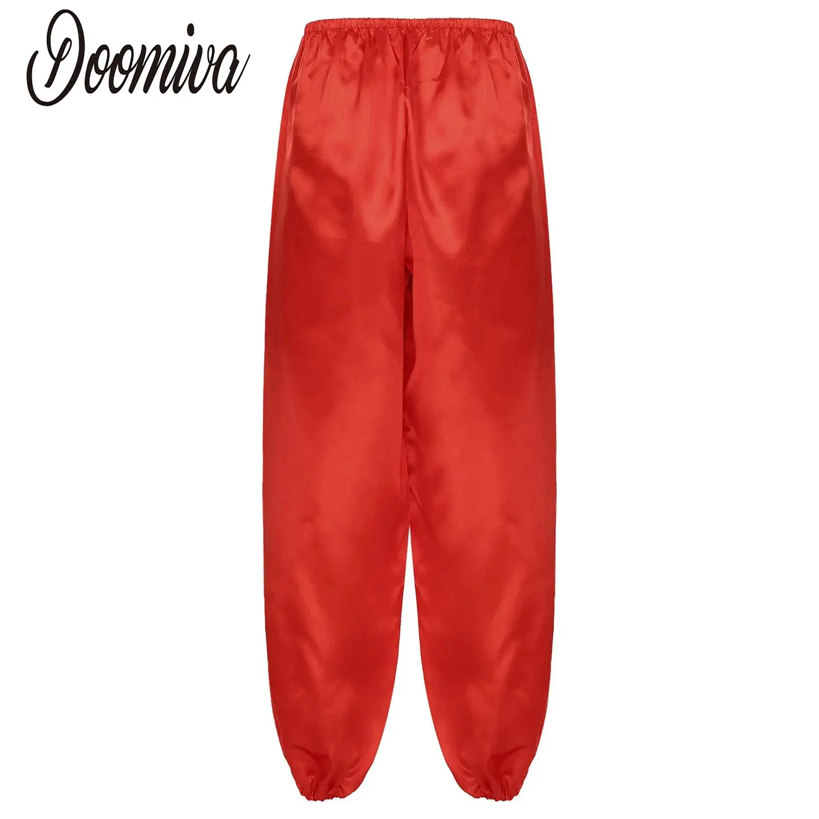 

Men Women Satin Traditional Opera Long Pants Adults Glossy Elastic Waistband Dance Bloomers Loose Trousers Sports Workout Wear