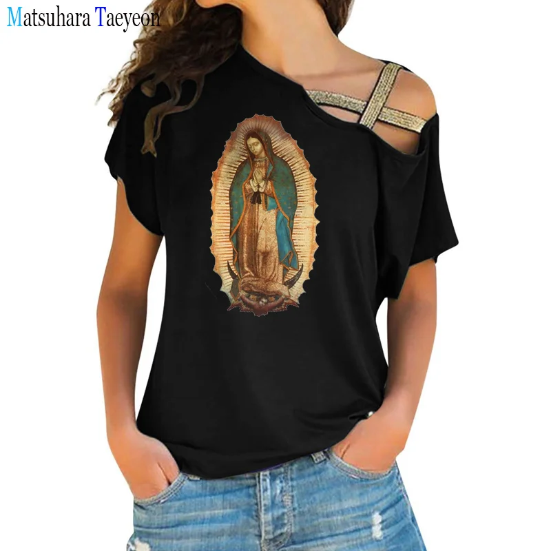 Our Lady of Guadalupe Virgin Mary T Shirt The Madonna Religious Graphic T-Shirt Summer Irregular Short Sleeve O-Neck New Tops