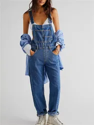 Bavaglino in Denim da donna tuta in Denim con cinturino regolabile Casual tuta ampia con gamba dritta pantaloni jeans in generale Streetwear