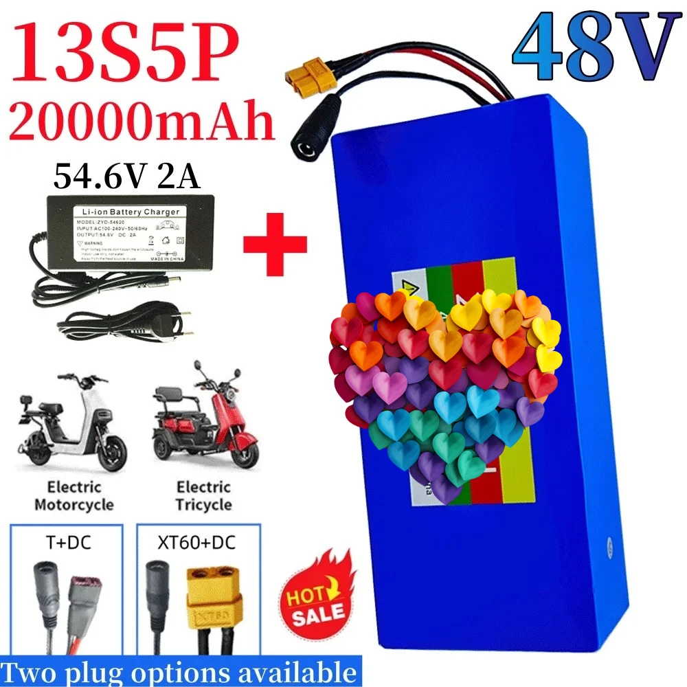 

48V 20Ah 18650 battery pack 13S5P electric bicycle lithium-ion battery with 20A BMS charger