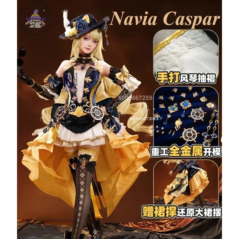 

Game Genshin Impact Navia Caspar Cosplay Costume Women's Dress Uniform Wig Fontaine Spina Di Rosula Role Play Halloween Outfit