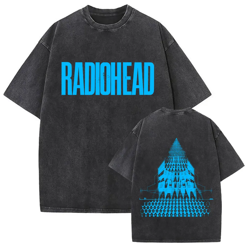 Washed Vintage Radiohead Return To The Road European Tour T Shirt Men Women Hip Hop Rock T-shirt Men's Gothic Oversized T-shirts