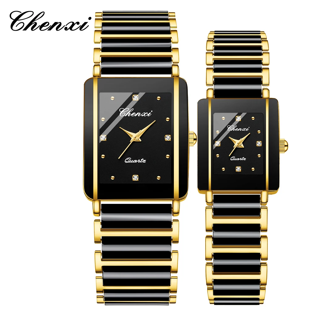 CHENXI Fashion Couple Watch Rectangle Dial Waterproof Watches For Men Women Ceramic Alloy Quartz Wristwatches Gifts