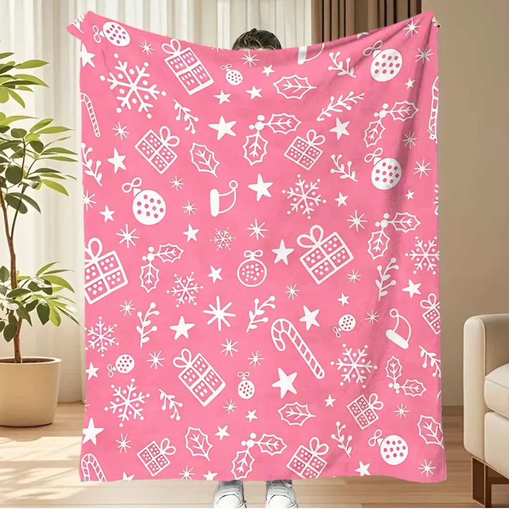 Red Blanket Merry Christmas Flannel Blanket Gingerbread Man Santa Claus Snow Tree Printed Soft Fluffy Office Sofa Chair Nap Gift