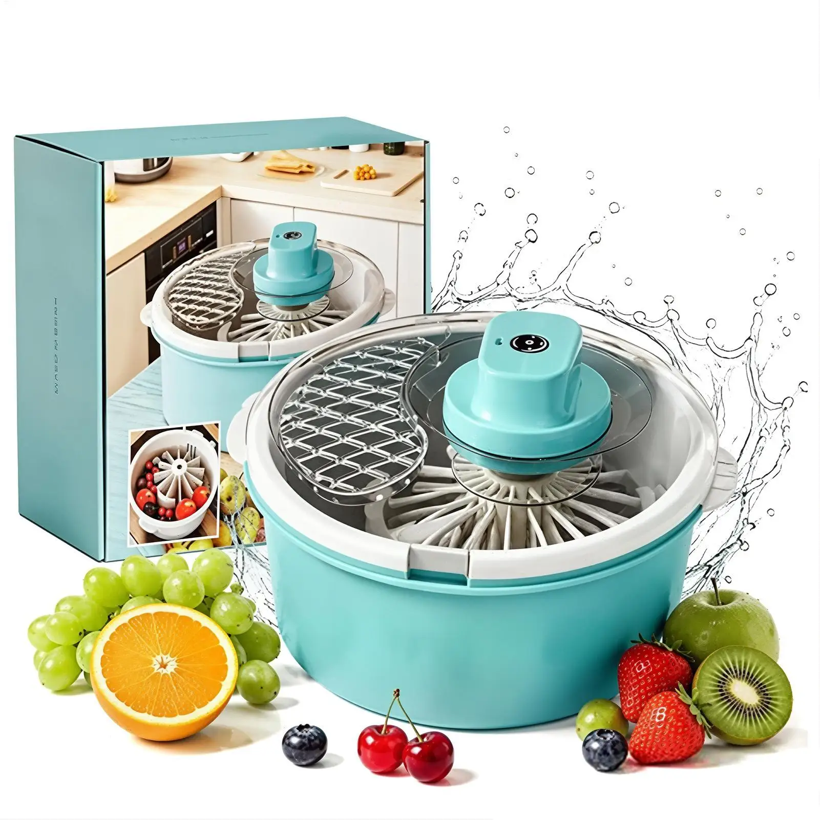 Electric Fruit and Vegetable Washer 2 in 1 Spinner 30cm Large Capacity 360 Deep Clean Salad Berry Grape Quick Dry Machine