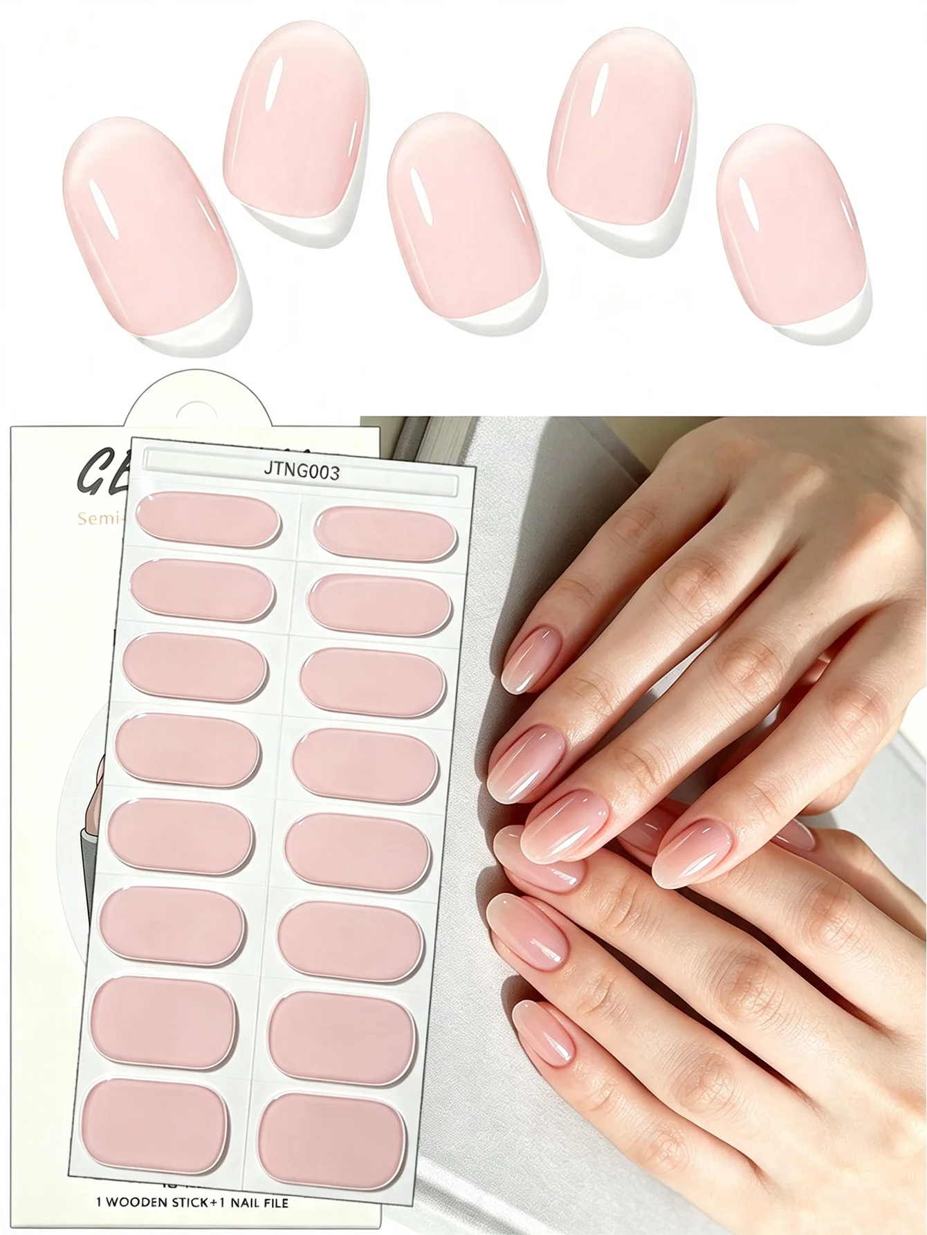 16/32 Pieces Apricot Semi-Cured Nail Stickers, Long-Lasting Waterproof Nail Decals, Suitable for Uv Lamp Use, Nail Salon Set
