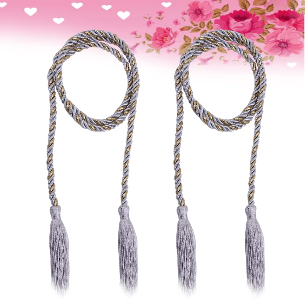 

2Pcs Curtain Strap Silver Grey Polyester Tieback Tassel Set Decorative Accessories for Medium Heavy Curtains Elegant Chic Living