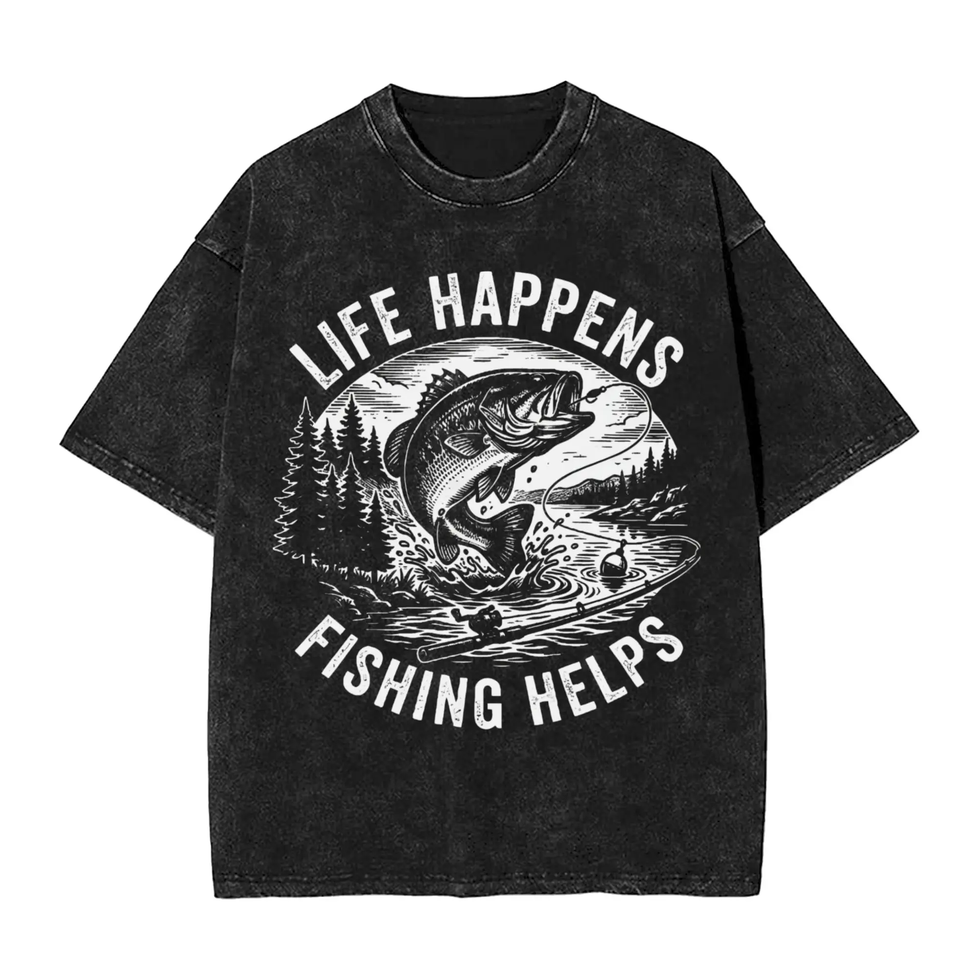 Kayak Fishing T-Shirt Beach Life Happens Fishing Y2K Basic T-Shirts Cotton Popular Tshirt For Male Short Sleeve Design Tops