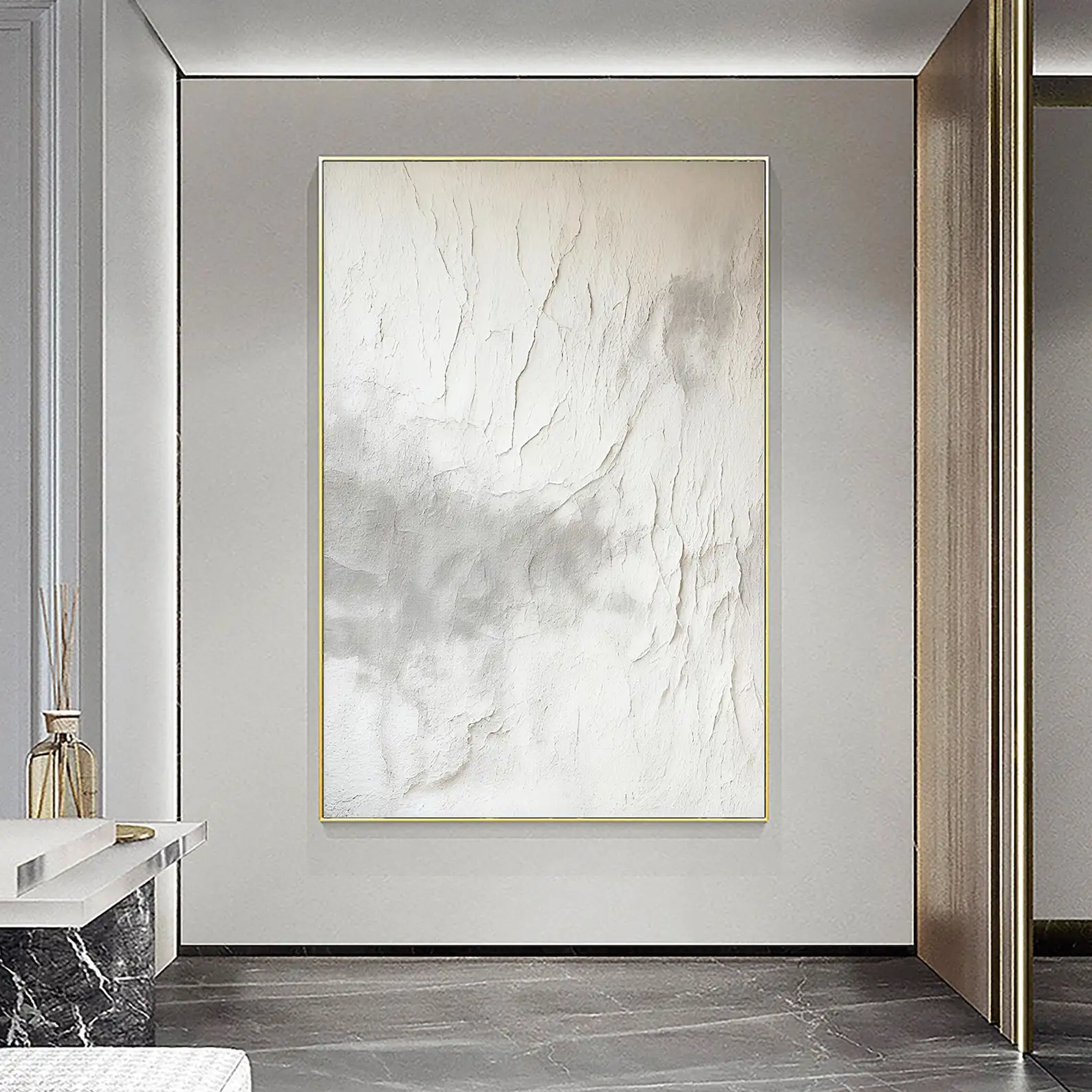 Wabi-Sabi Handmade Minimal Texture Painting on Canvas Modern Wall Art Home Decor Grey and White Abstract Japandi Wall Decor