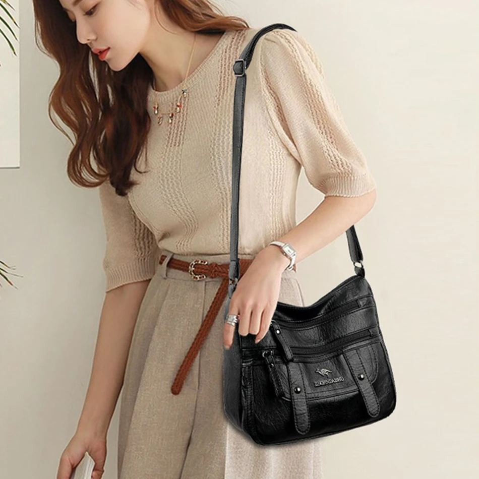 Many Pockets Shoulder Crossbody Bags for Women  Luxury Designer Handbags Fashion Versatile High Quality Soft Leather Ladies Bags