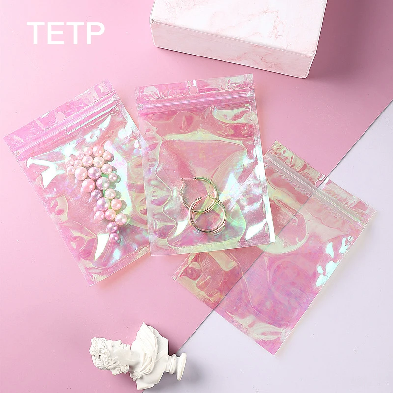 

TETP Pink Laser Jewelry Packaging Bags Home For DIY Accessories Earring Bracelet Necklace Display Storage Gift Pack Favors