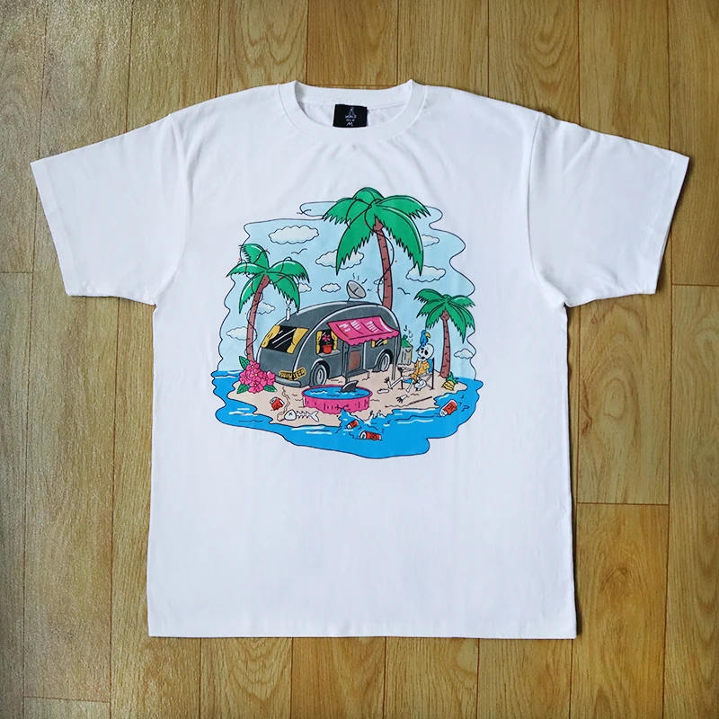 

Новая футболка из чистого хлопка с принтом «Круглый кактус» в молодежном стиле, для пляжного летнего отдыха, модная повседневная модель