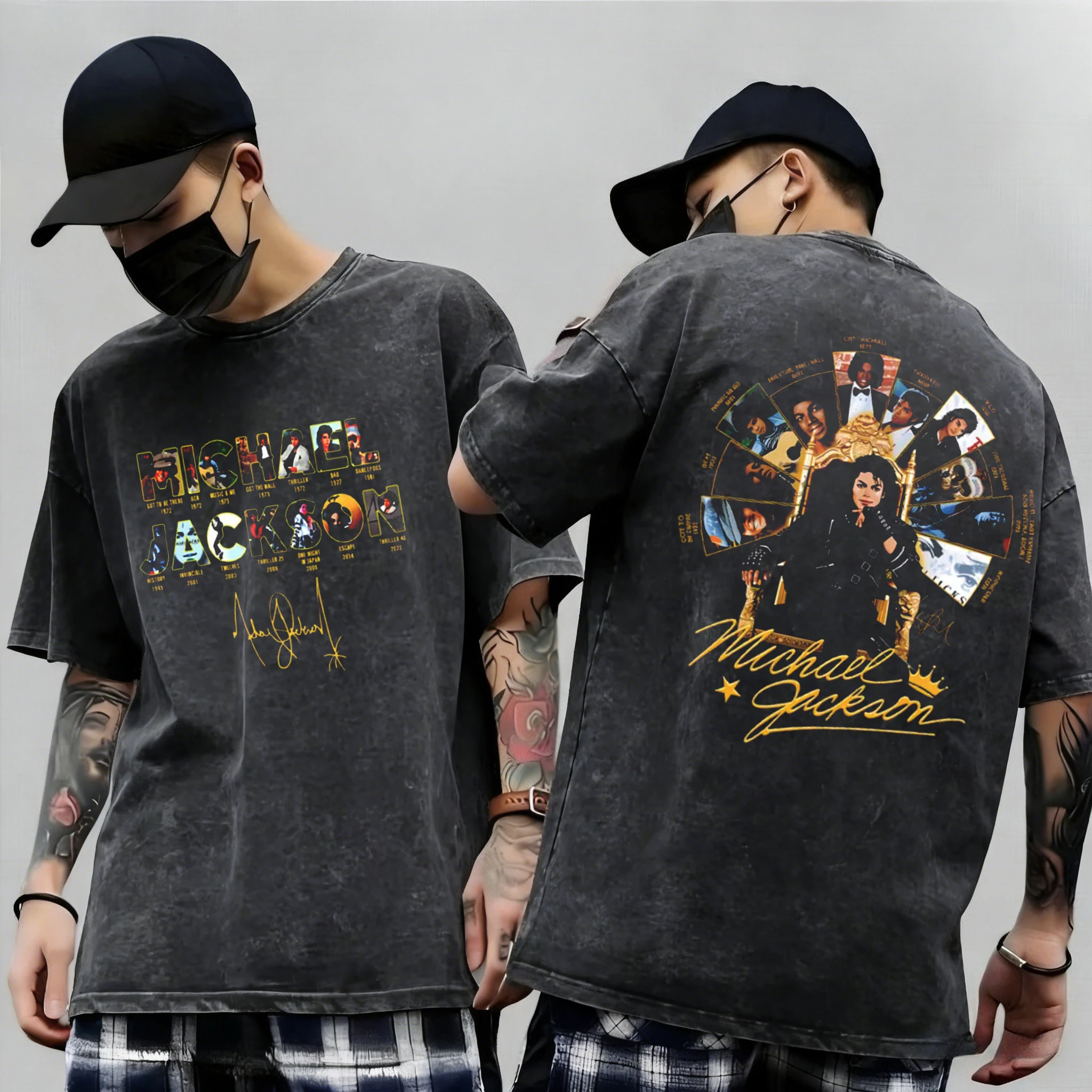 Washed Vintage Michael Jackson Thriller Graphic T-shirt Men Women Fashion Retro Gothic Rock Tshirt Men's Punk Oversized T Shirts