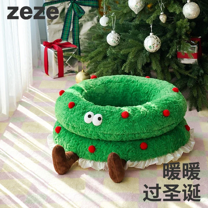 Christmas open cat nest dog nest winter warm removable and washable cute  pet bed