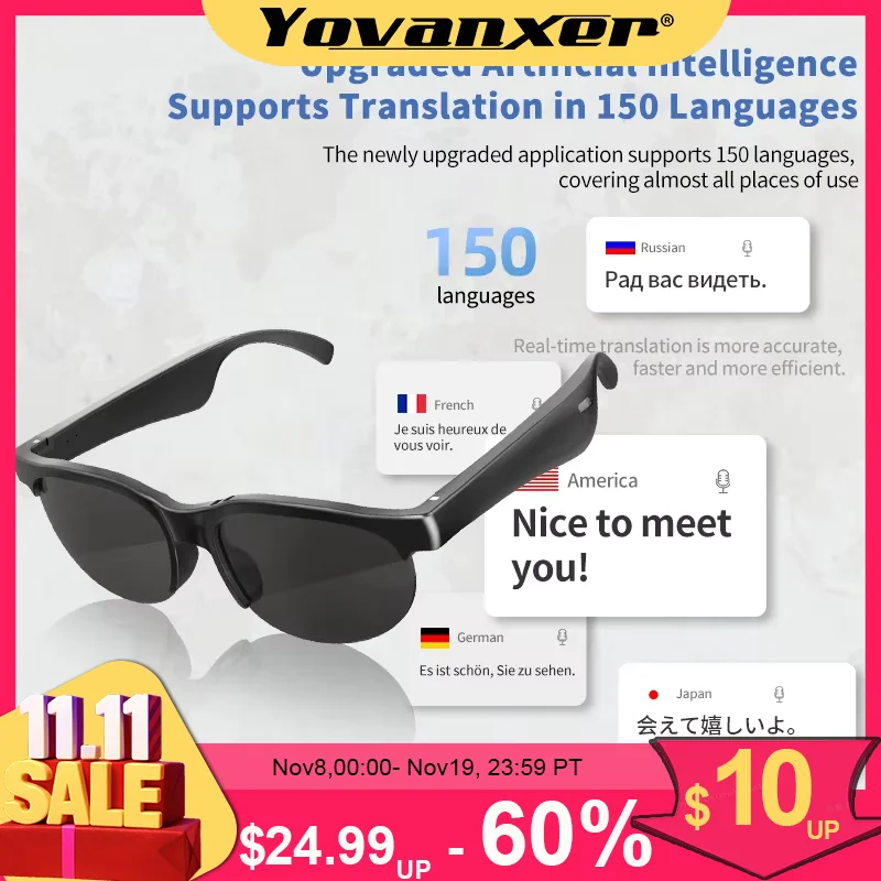 

Wireless AI Translator Glasses 144 Languages Voice Real-time Translation XG88PRO Bluetooth Microphone Earphone Sports Sunglasses