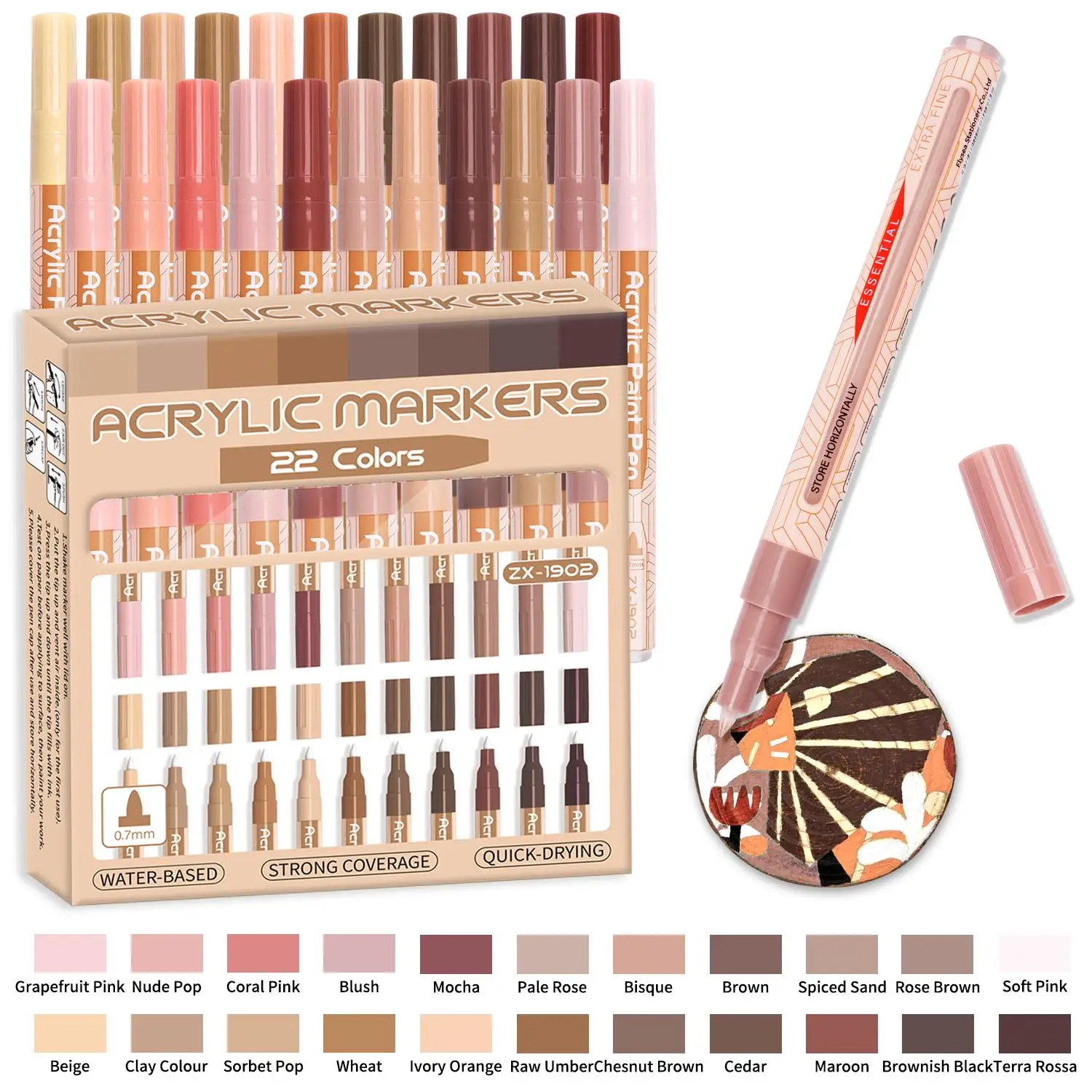 

Acrylic Paint Pens 22 Colors Gray Tone/Skin Tone Mixed Professional Color Series Marker Pen Set 0.7mm Ultra-Fine Tip for Drawing