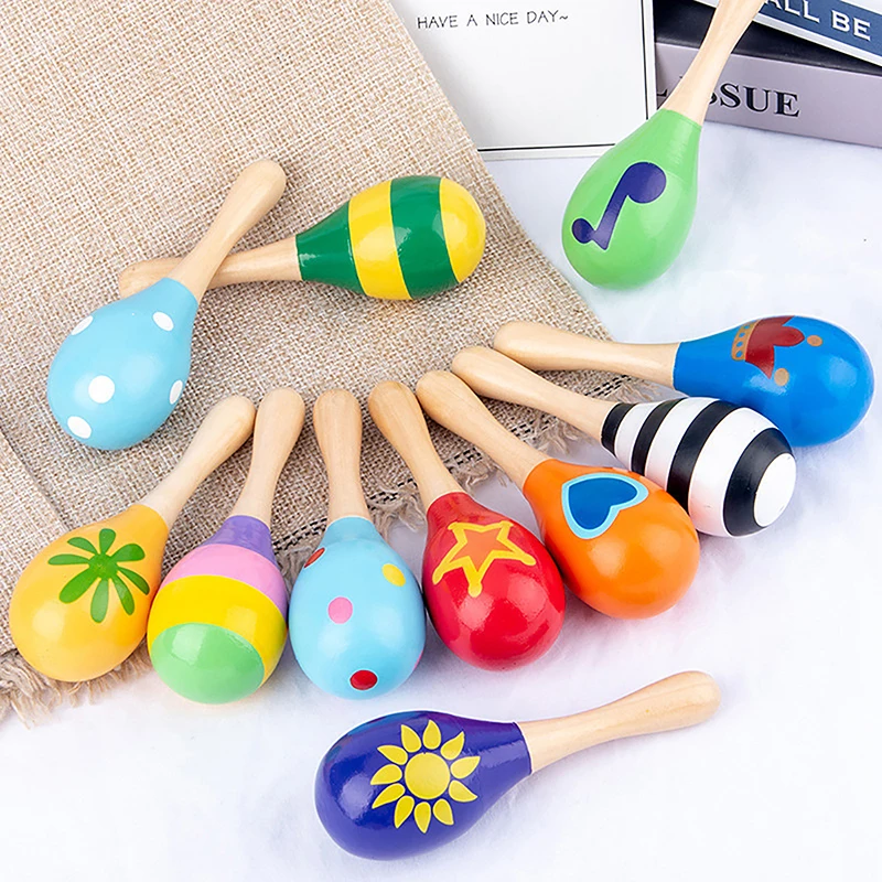 1PC Baby Sand Hammer Early Education Music Development Instrument Puzzle Games For Children 1 2 3 Years Montessori Wooden Toys