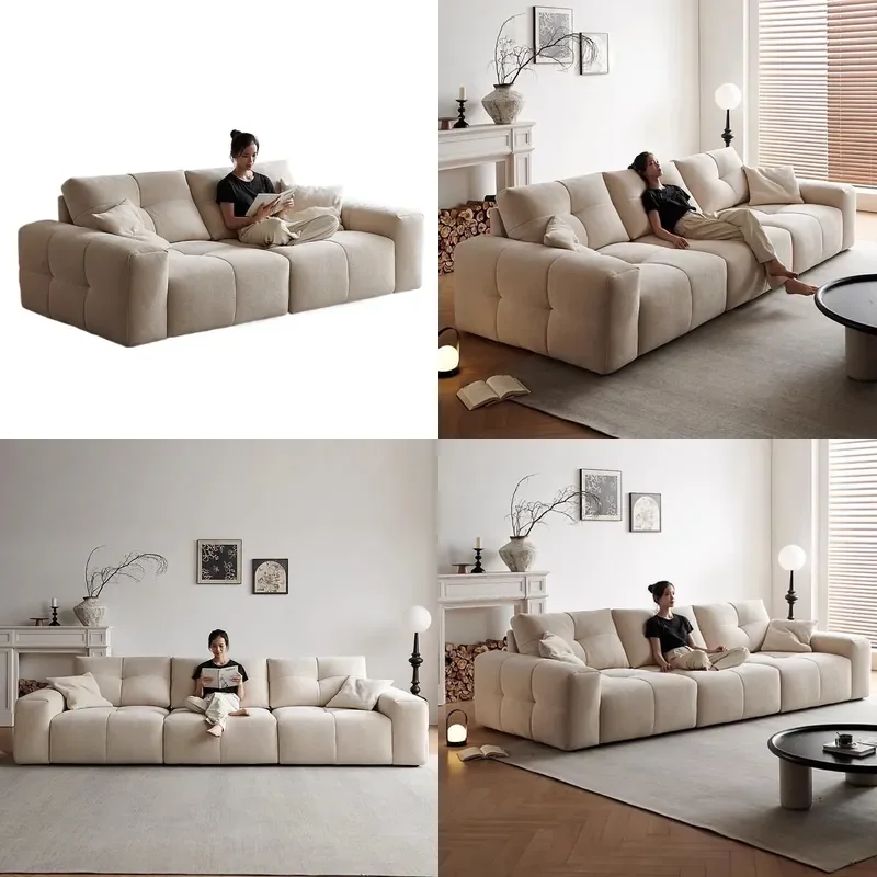 for Petal chenille fabric pixel sofa Italian minimalist large sitting deep straight row tofu block cotton linen solid wood