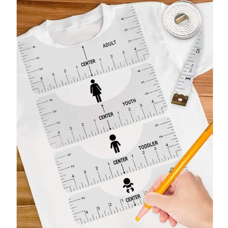 

4pcs/set Useful T Shirt Ruler Protective Film Calibration Round Neck T-Shirt Centering Alignment Sewing Transparent Acrylic