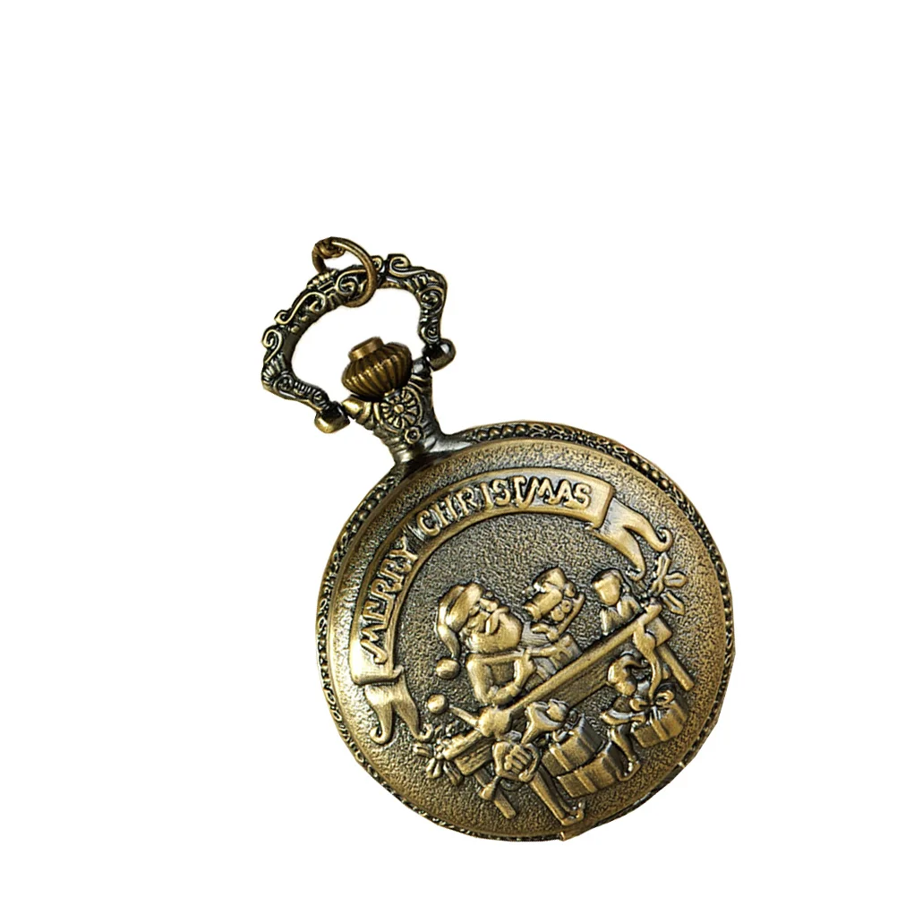 40x4.6 البرونزية الرجعية ساعة الجيب سانتا كلوز خمر الكوارتز عيد الميلاد المشي لمسافات طويلة التخييم أداة محمولة ساعة الجيب #2