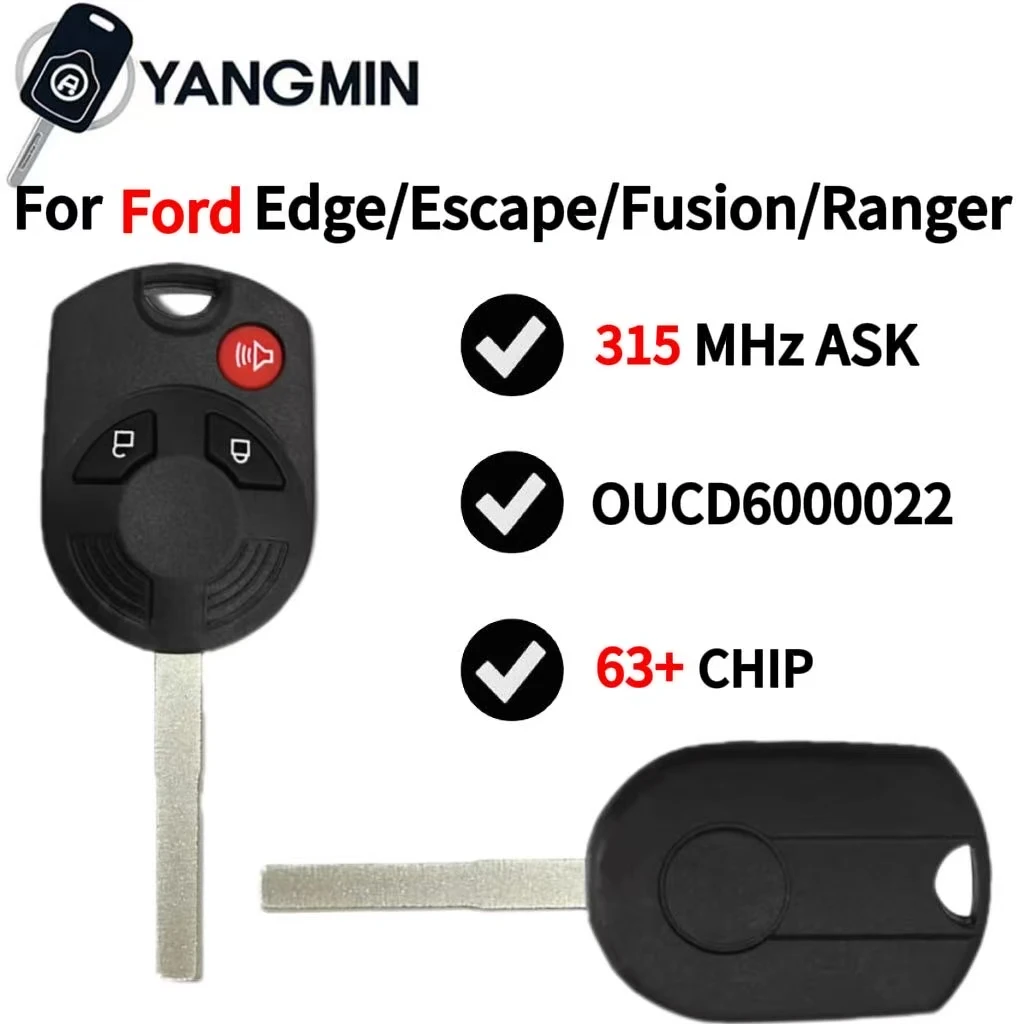 

YANGMIN Remote Car Key Fob For Ford Edge/Escape/Explorer/Flex/Focus/Fusion3 Buttons 315MHz 4D63 Chip OUCD6000022