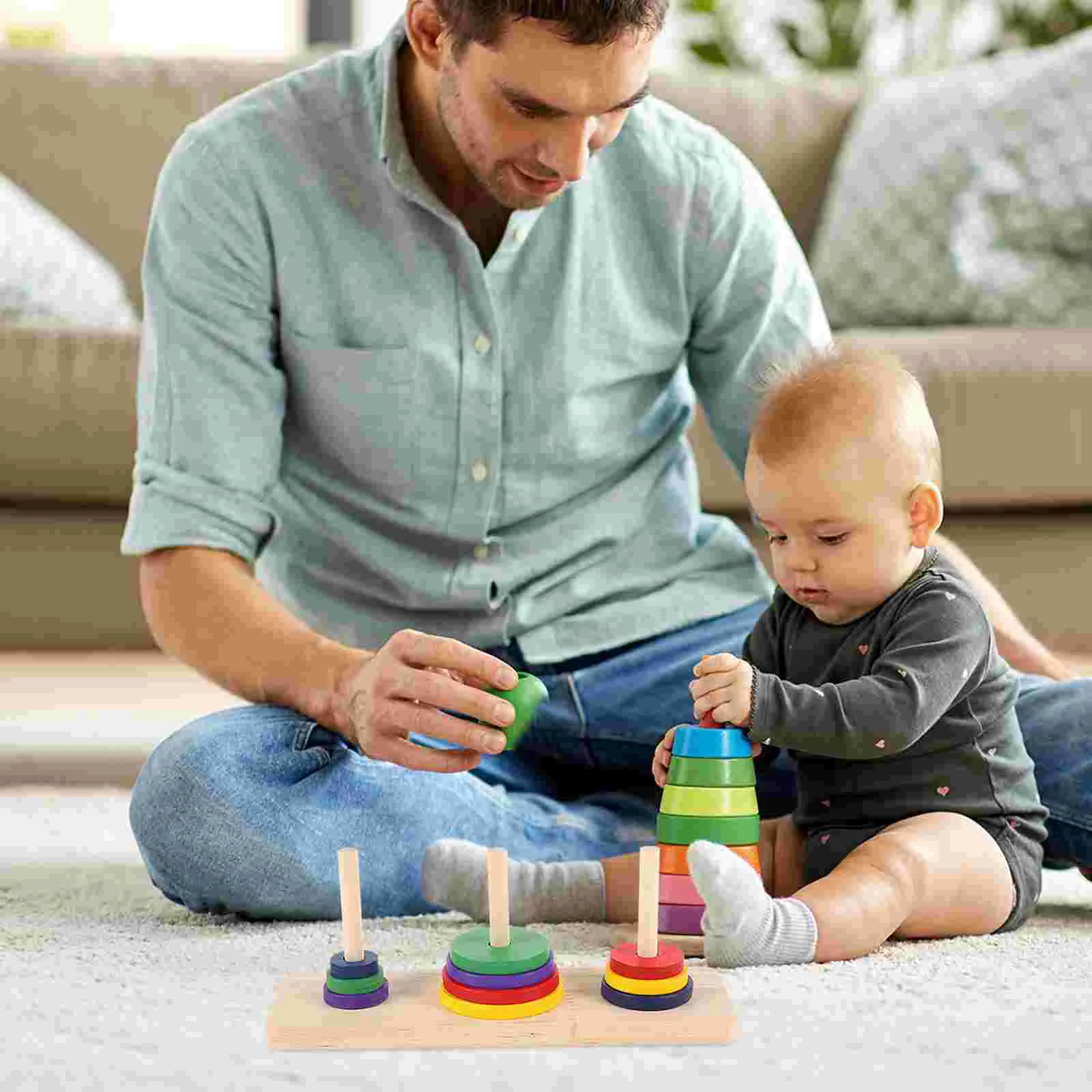 Colorful Intellectual Toy Puzzle Board Game Wooden Hanoi of Tower Game Puzzle Adults Home DIY Party Playing