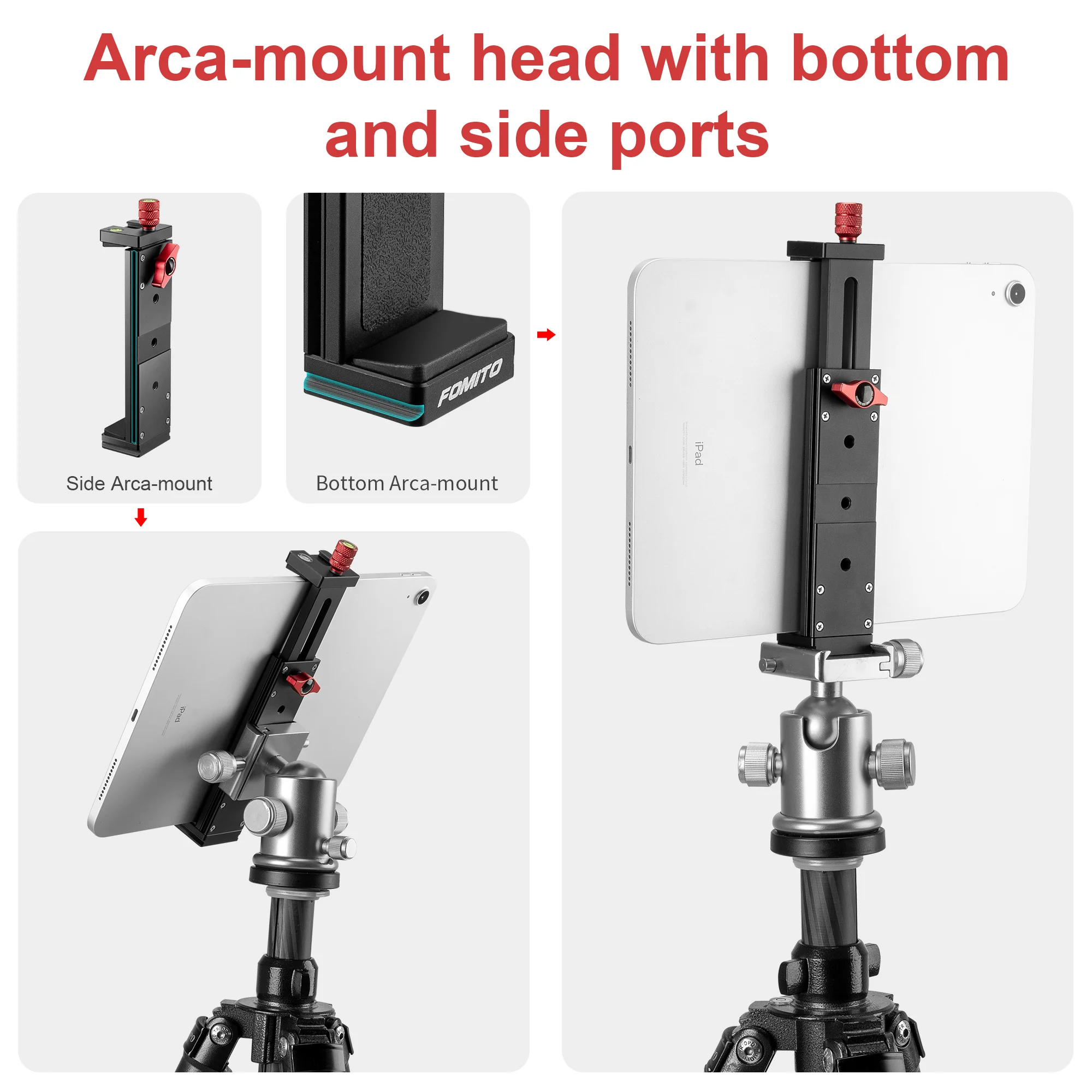 FOMITO J5 Aluminum Tablet Phone Clamp Mount Adjustable Holder for Phones Ipad Camera Monitor Tablet Tripod Mount