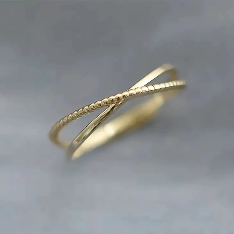 Huitan Minimalist Gold Color Cross Rings Women Simple Stylish Stackable Finger-Rings Temperament Versatile Jewelry Dropship
