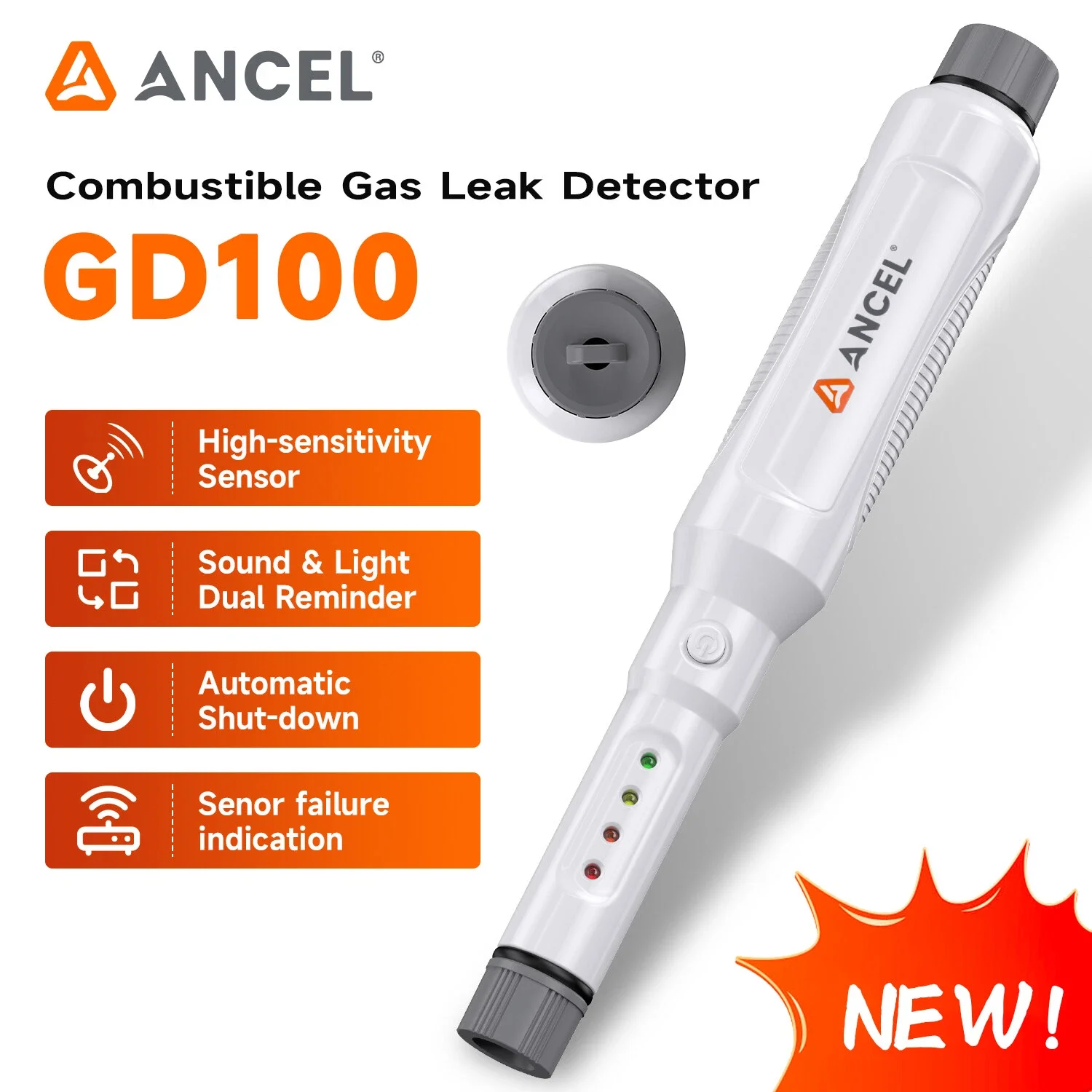 

ANCEL GD100 Natural Gas Leak Detector Pen Methane Propane Combustible Gas Alarm Sensor Safe Detector Universal Detector Pen