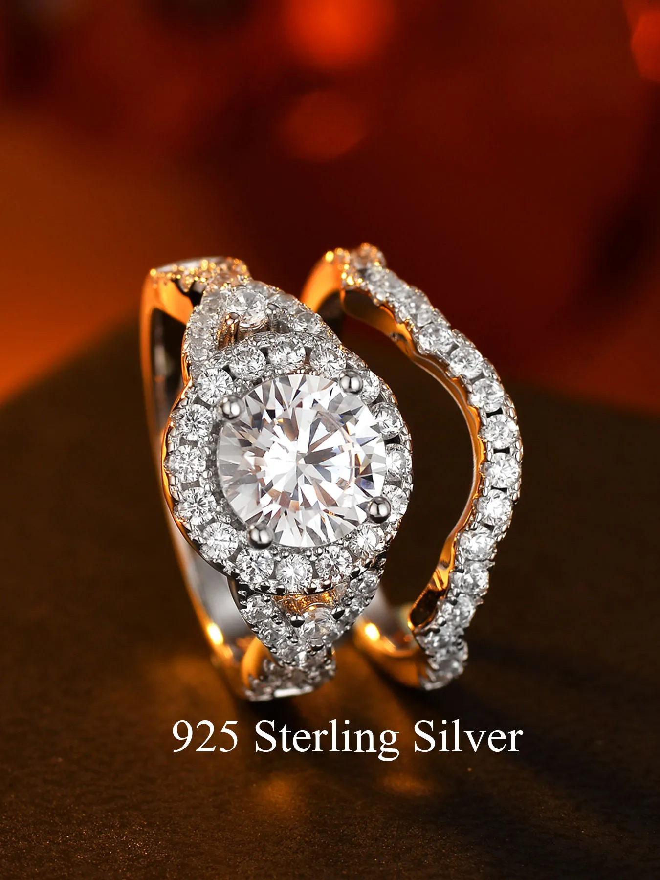 

Женское кольцо из стерлингового серебра 925 пробы, роскошный и модный дизайн из двух частей, полностью инкрустировано цирконием 5А, подходит для повседневного ношения.