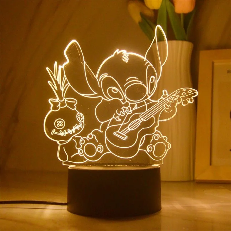 Kawaii Anime Stitch Disney LED Night Light Creative Cartoon PVC Model Ornament Room Bedside Decor 3D Table Lamp Gift