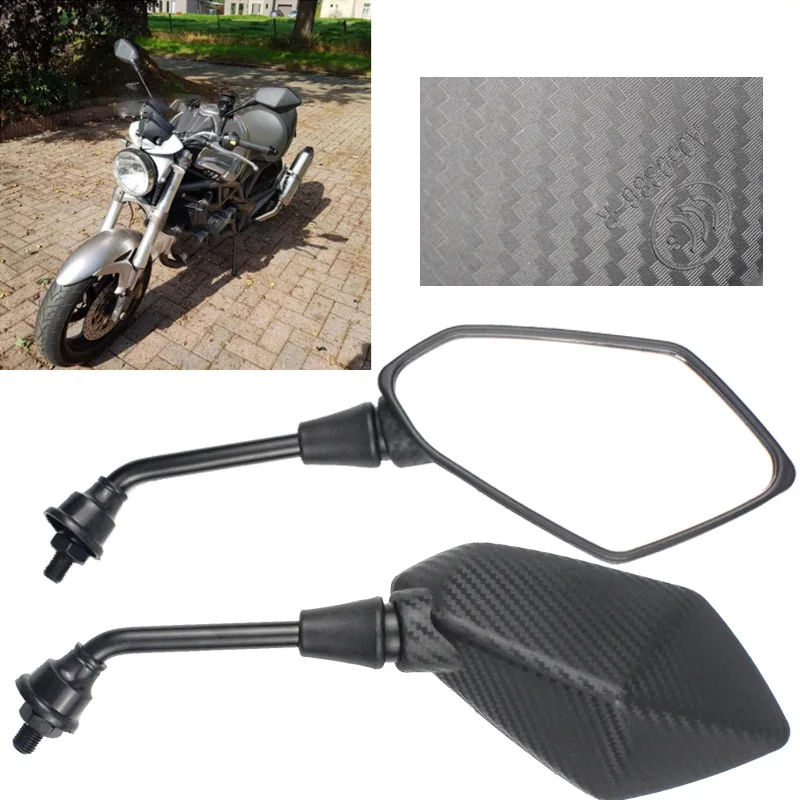 

2Pcs/Pair Motorcycle Mirror Scooter E-Bike Rearview Mirrors Electrombile Back Side Convex Mirror 8mm 10mm Carbon Fiber