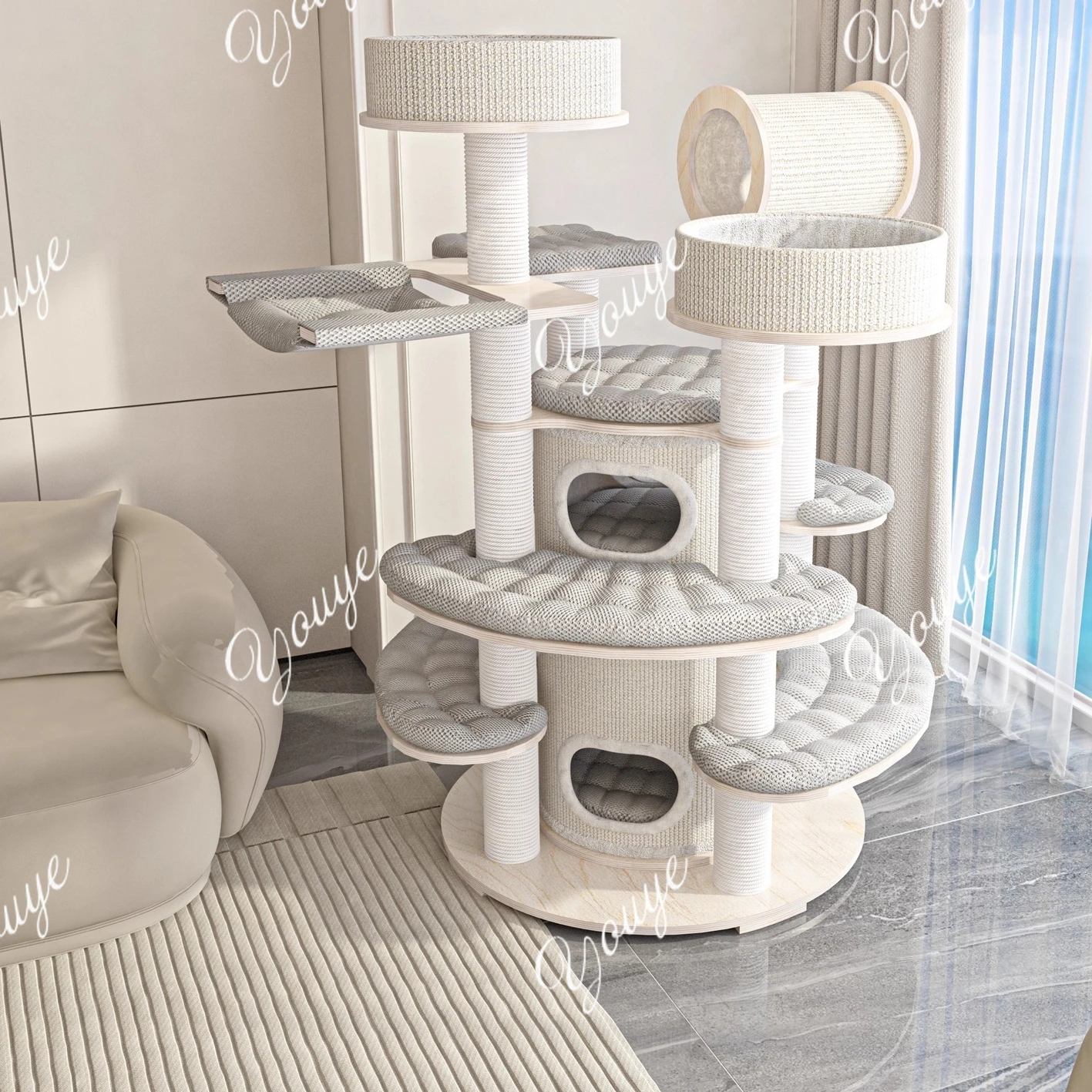 Cat climbing frame, nest tree integrated, super large solid wood, multi-layer warm cat castle, multi-cat family