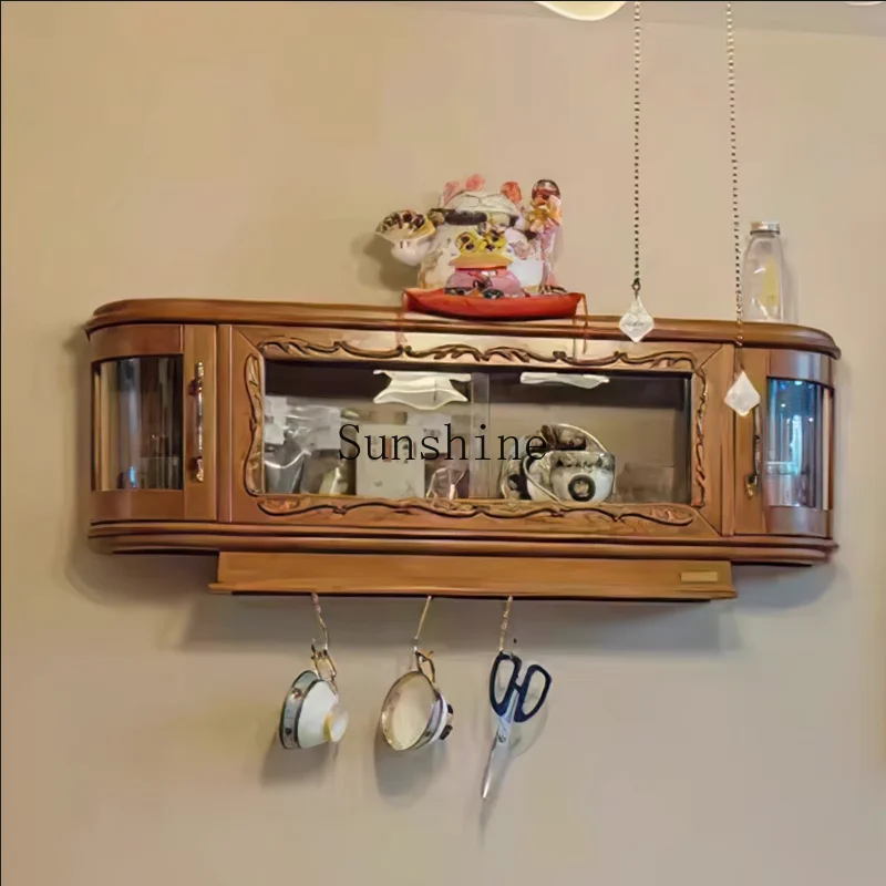 American medieval solid wood living room hanging cabinet living room decoration bedroom storage closet