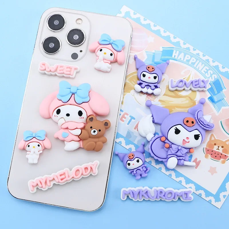

5 Pieces Cute Sanrio Mobile Phone Case DIY Accessories, Hello Kitty, Kulomie, Melody 3D Resin, Water Cup Decorative Accessories.