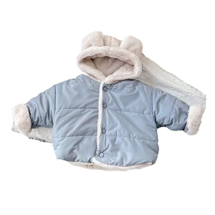 Children Clothing Girls Baby Fleece Warm and Comfortable Coat 2024 Winter New Male Baby Korean Style Hooded Thick Cotton Coat