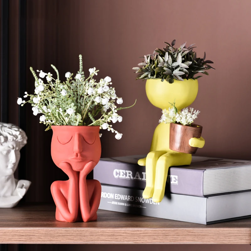 

Humanoid Ceramic Flower Home Decoration Christmas Gift Sculpture Vase Desktop Flower Arrangement Container Ornaments Home Decor