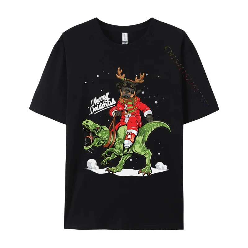 

Rottweiler Dog Riding Dinosaur Christmas T-shirt Men T-shirts Youth Unisex Cotton Tshirt Good Quality Mens Korean Fashion