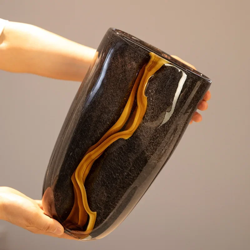 A1 Black Glass Vase Crack Water Ripple Flower Pot Floral Arrangement Accessories Flowerpot Terrarium Room Decoration Accessories