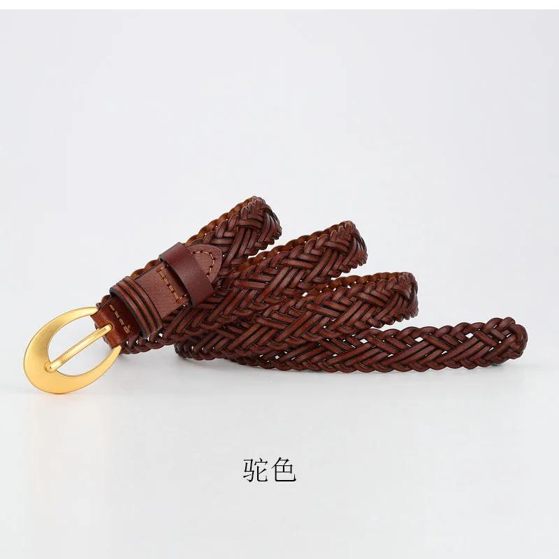 2cm Women's Handmade Woven Belts,Retro Woman Gold Buckle Braided Belt Simple Versatile Fashionable Design Denim Belt