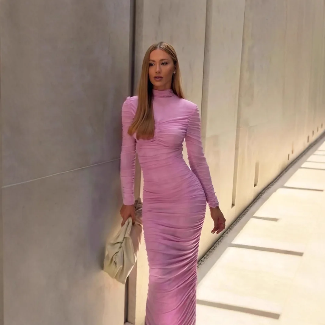 Outono estilo europeu americano gola mandarim vestido feminino elegante fino ajuste smocked cintura bodycon nicho vestidos de festa de escritório