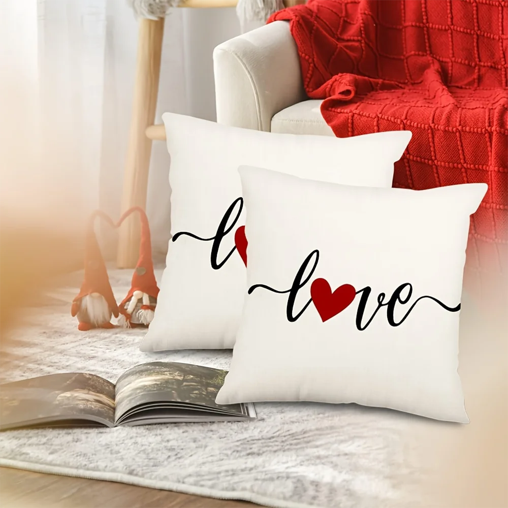 2pcs Valentines Day Love Heart Throw Pillow Covers Farmhouse Decorative Cushion Cases for Sofa Bedroom